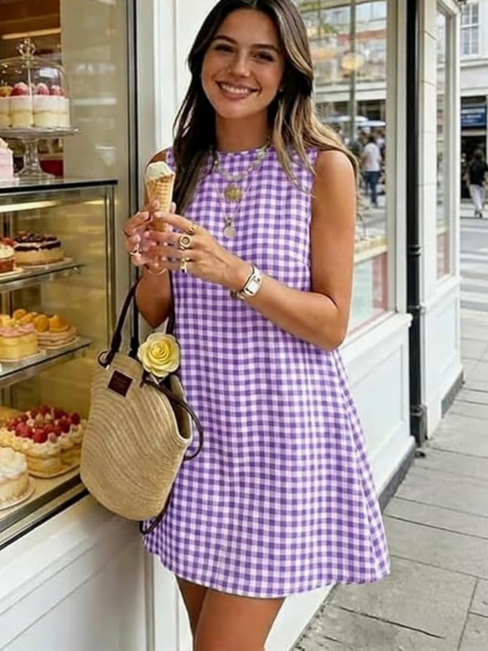 Purple and White Gingham Dress